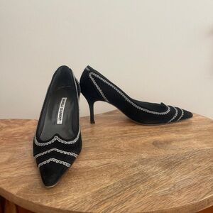 Manolo Blahnik Black Heels with Silver Accents